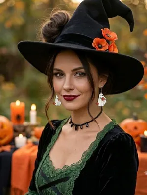 White Ghost Pumpkin Pattern Dangle Halloween Earrings‎ Wooden Jewelry thumbnail 2