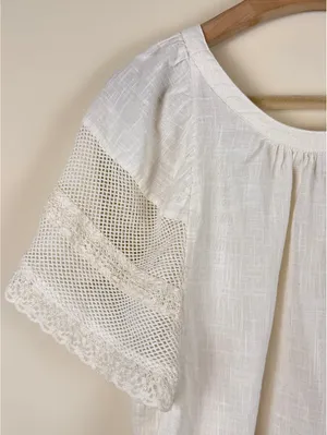 White Crochet Lace Old Navy Short Sleeve Peasant Top L thumbnail 3