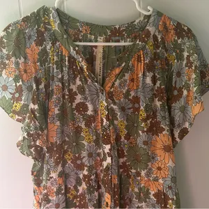 Uncle Frank Floral Tiered Buttons Flutter Sleeve Dress with pockets J12 thumbnail 3