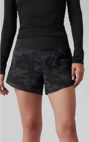 ATHLETA Run With It Reflective Printed 3.5" Short Black Camo‎ Lux Size Large thumbnail 1