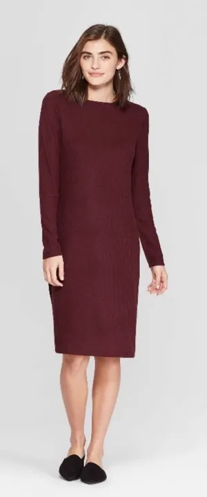 Target A New Day NWT Burgundy Ribbed Long Sleeve Knit Dress M thumbnail 1