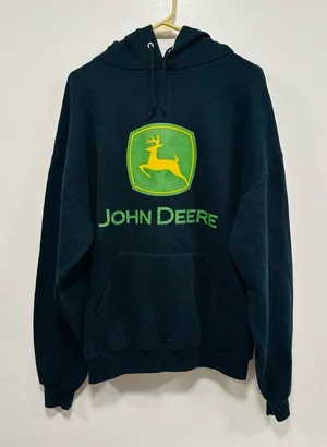 John Deere Black Sweatshirt! Vintage Y2K farm girl hoodie size large thumbnail 1