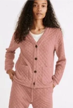 Madewell Quilted Button-Front Lounge Cardigan in Dusty Rose L thumbnail 1