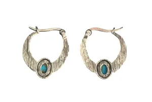 Vintage Silver Tone Hoop Earrings Faux Turquoise Enamel Southwestern Estate 1" thumbnail 5