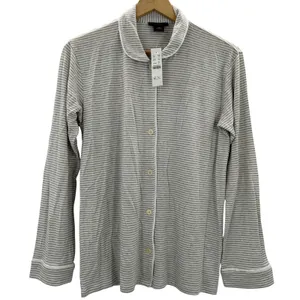 J.Crew Re-Imagined Striped Lyocell Viscose‎ Pajama Top Grey White Long Sleeve XS thumbnail 1