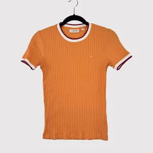 Lacoste Womens Shirt Orange Crew Neck Fantasy Knit Ribbed Slim Fit 34 US Small thumbnail 2