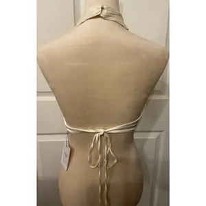 NWT Danielle Bernstein WeWoreWhat Satin Stretch Charmeuse Halter Top Ivory M thumbnail 6