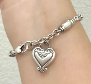 Retired BRIGHTON Blair Heart Barrel Link Chain Silverplated Heart Charm Bracelet thumbnail 3