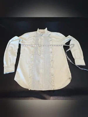 Ralph Lauren RUFFLE-TRIM CHAMBRAY Button Up Cotton SHIRT in light denim thumbnail 10