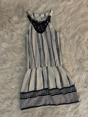 White and Navy Pattern Halter Mini Dress thumbnail 2