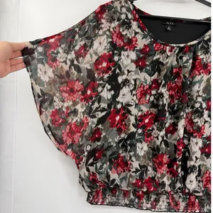 Alyx Floral Chiffon Top Sz 3XL Whimsigoth Smocked Dolman Sleeve Dark Romantic thumbnail 3