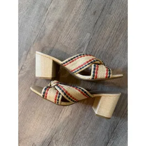 MIA Raffia Block Heel Slide Sandals Knotted Woven‎ Red Navy Blue Mules Womens 9 thumbnail 2