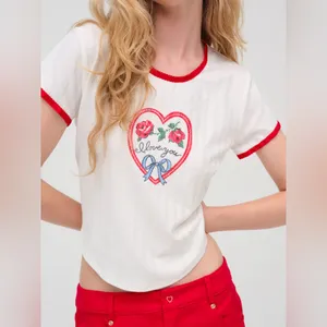 NWT Free People + For Love & Lemons I Love You Heart Baby Tee In White thumbnail 6
