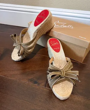 Christian Louboutin Tiburon Natural Strappy Wedge Heels Sandals Size 8 thumbnail 1