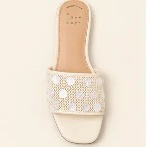A New Day Elain Ivory Mesh Sequin Slide Sandals Square Toe Memory Foam 7.5 thumbnail 5