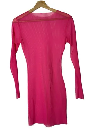 Boutique Hot Pink Sheer Fishnet Mesh Long Sleeve Bodycon Cover Up S‎ thumbnail 1