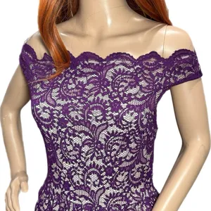 Yellow Star Womens Plum Lace Nude Maxi Off Shoulder Dress Size M USA MADE thumbnail 3