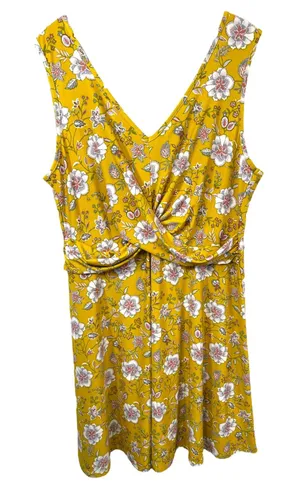 Candies XL‎ Mini Dress Yellow Floral Twist Front Sleeveless Preppy Boho 1039 thumbnail 1