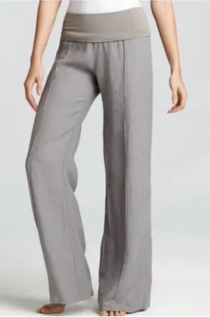 Just Living Brown Taupe Wide-Leg High Stretch Knit Linen Blend Pants Size Medium thumbnail 1