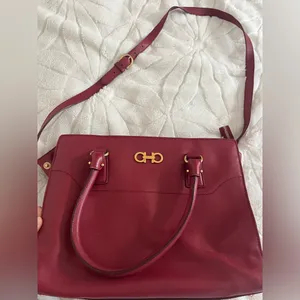 Salvatore, Ferragamo burgundy leather hand bag thumbnail 5