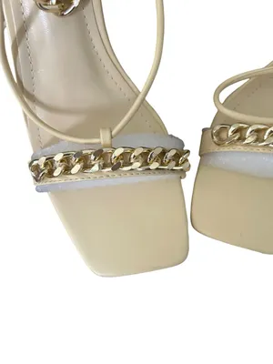 Cape Robbin Beige Lace-Up Heeled Sandals with Gold Chain thumbnail 2