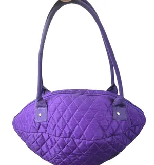 Belvah Purple Quilted Shoulder Bag Check Lining Zip Top Medium Tote Purse Casual thumbnail 1