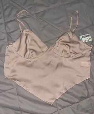 Paper Crane Papaya Champagne Satin Handkerchief Hem Crop Top M thumbnail 1