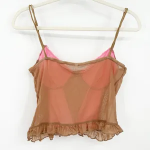 Womens Coquette Y2K‎ Sweetheart Neck Ruffled Sheer Mesh Lace Cami Corset Top L thumbnail 7