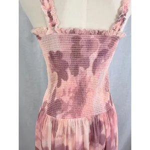 NWT Free People Tessa Smocked Assymetrical Ruched Midi Dress Pink‎ Floral M thumbnail 4