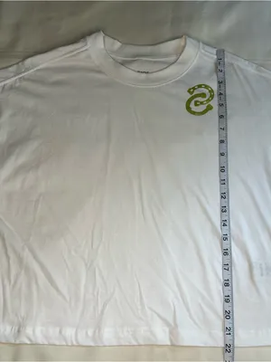 Maeve White Boxy Crop Tee with Lime Green Emblem 100% Cotton thumbnail 9