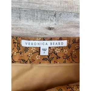Veronica Beard Spencer Floral Print Ruffle Zip Font Skirt Size 2 Saffron thumbnail 4
