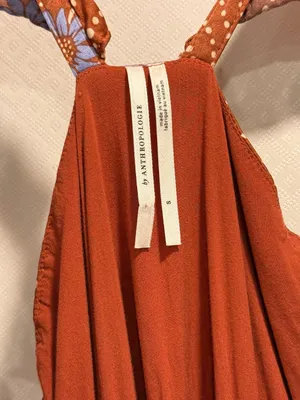 Anthropologie Ruffle-Sleeve Printed-Wrap Rust Midi Dress with Blue Floral Print thumbnail 11