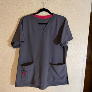 Carhartt Scrub Top Womens L Gray V-Neck Short Sleeve Force Pocket‎ Medical thumbnail 2