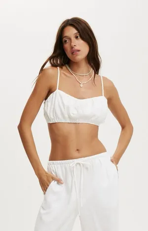Abercrombie & Fitch White Linen Blend Micro Crop Top thumbnail 1