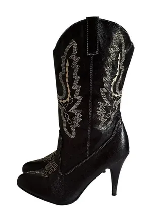Ellie Black Embroidered Heeled Boots EUC thumbnail 1