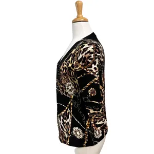 Boston Proper Cardigan Sz S Leopard Animal Chain‎ Classy Maximalist Careerwear thumbnail 5