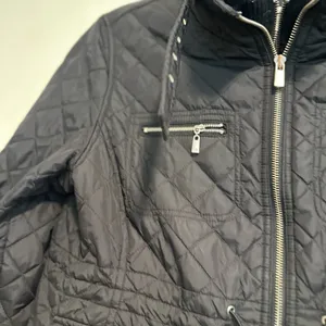 Michael Kors Petite Large Black Quilted Moto Jacket. Double Zip. Cinched Waist thumbnail 12