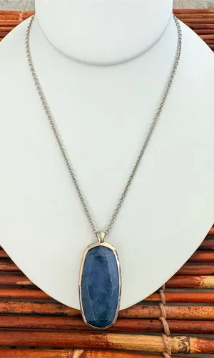 LOFT Silver-Tone Necklace with Faceted Blue Pendant 31.5” thumbnail 1