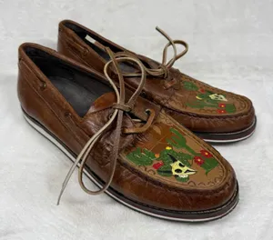 Roper Brown Leather‎ Hand Painted Cactus Skull Boat Shoes Moccasins 9 thumbnail 1