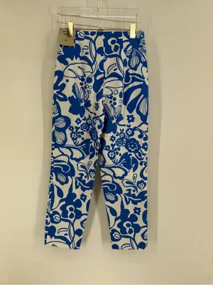 Zara Linen Blend Blue Floral Women's Pants Size 2 NWT thumbnail 3