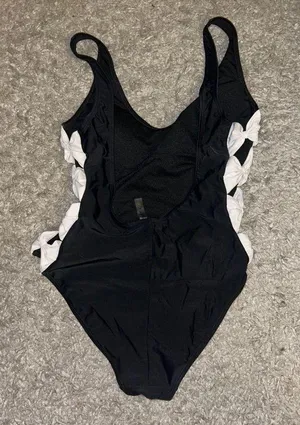 Black with White Bows Bathing Suit One Piece thumbnail 1