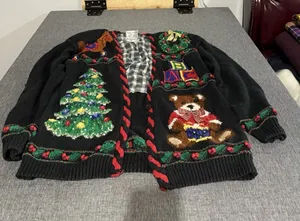Marisa Christina Vintage Chunky Knit V-Neck Christmas Teddy Cardigan Sz M thumbnail 1