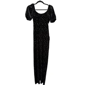 NWT Lulus Expert Charm Black Ditsy Floral Velvet Puff Sleeve Maxi Dress Size XS thumbnail 3