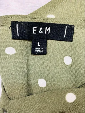E & M Olive Green Polka Dot Spaghetti Strap Tank Top, Size Large thumbnail 3