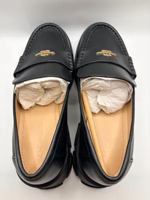 Coach Ruthie Leather Loafers Women’s 8B Black Chunky Lug Sole Platform Preppy Gold Logo thumbnail 5