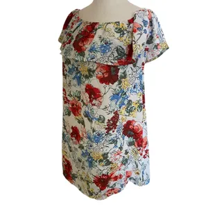 Abercrombie‎ & Fitch Floral Off-The-Shoulder Ruffle Mini Dress White Small thumbnail 7