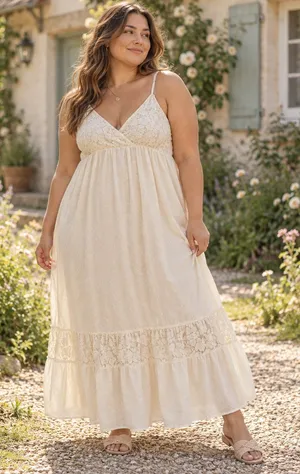 Anna Kaci Milkmaid Maxi Dress Sz XL Boho Cottagecore Lace Tiered Beach Wedding thumbnail 1