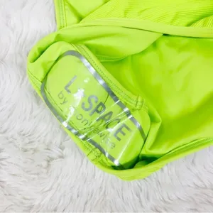 L*SPACE Frenchi Bitsy Cut Bikini‎ Bottom Large Green Neon High Waist Ribbed New thumbnail 9
