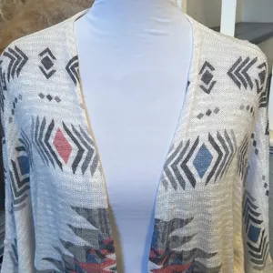 Mauve Tan & Burgundy Aztec Print Open Front Sweater WRAP Size Large thumbnail 2