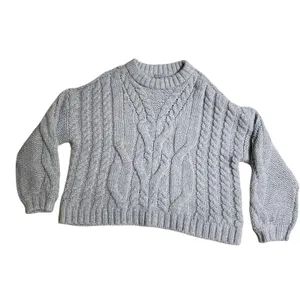 Aerie Snowday Oversized Chunky Cable Knit Sweater Gray Crew Neck NWOT XS thumbnail 2